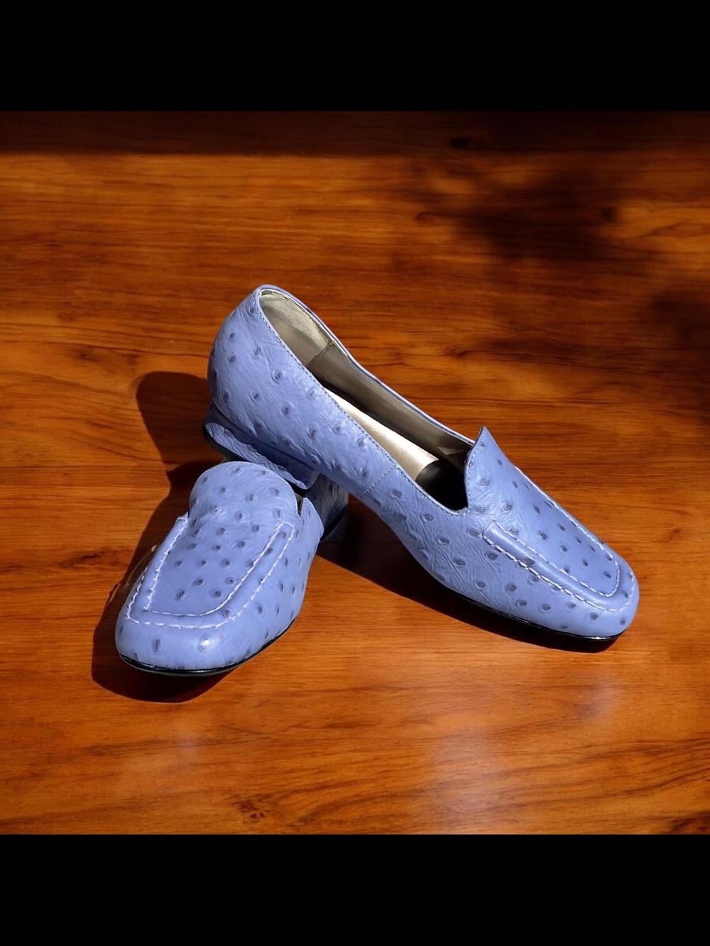 Rare/ HTF Aj Valenci Light Blue Ostrich-Embossed Women's Loafers